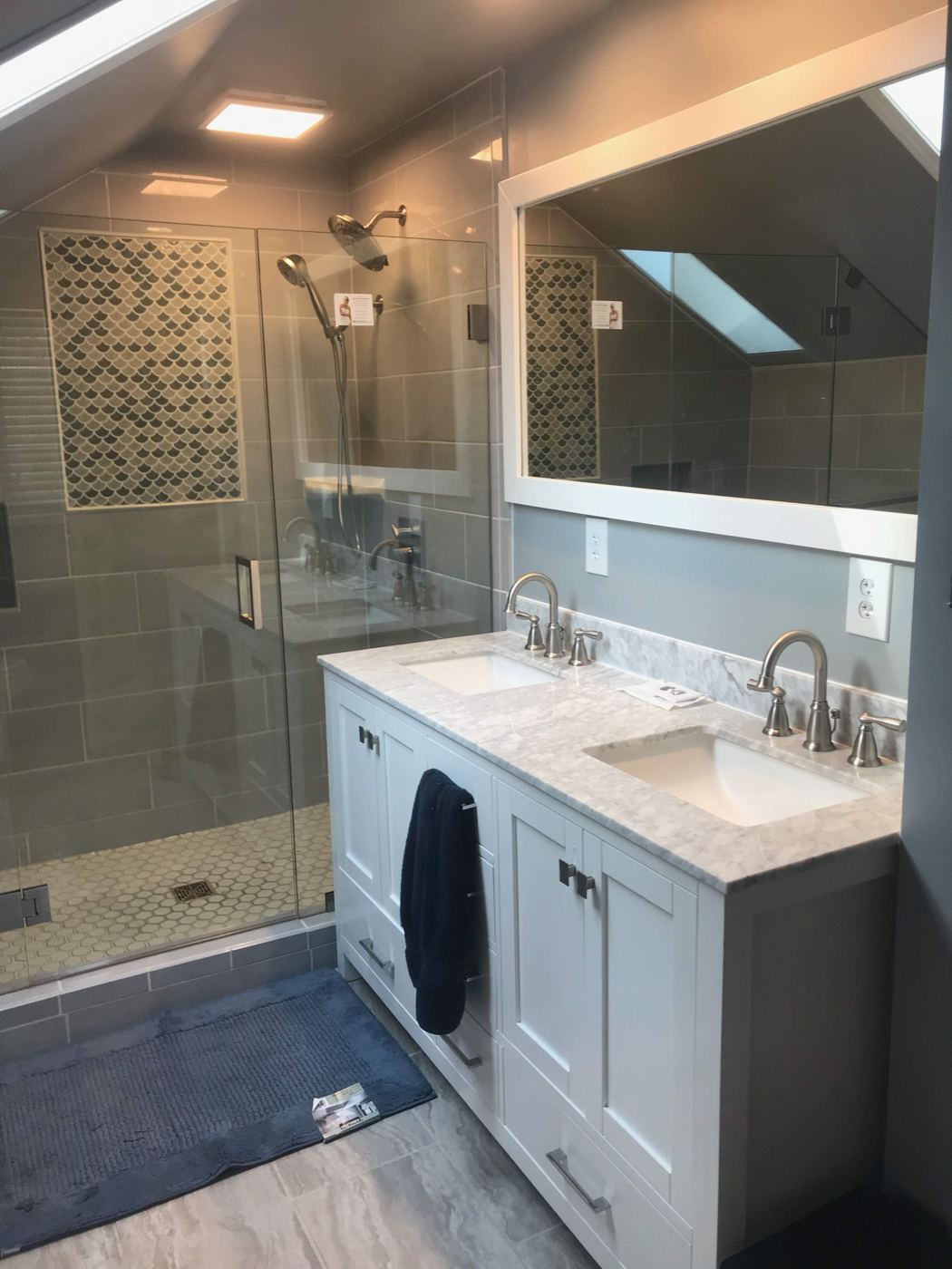 Remodeled bathroom with walk-in shower